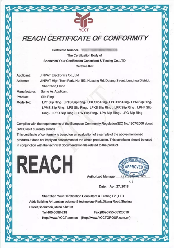 RoHS 2.0 (Directive 2011/65/EU) Compliance Report for JINPAT Conductive Slip Rings